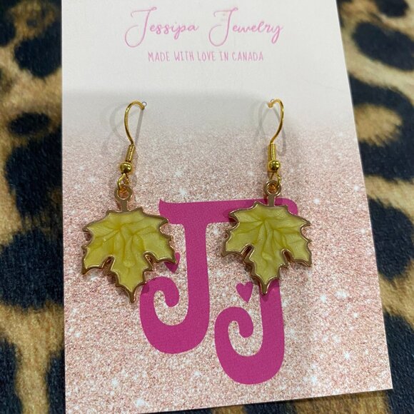 Shiny Yellow Leaf Gold Earrings - Picture 1 of 1